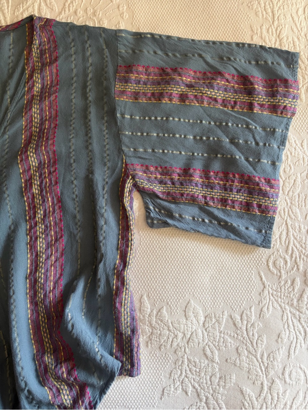 Lovestitch Blue Metallic Stripe Front-Tie Blouse - size Large - boho woven top - Picture 7 of 15